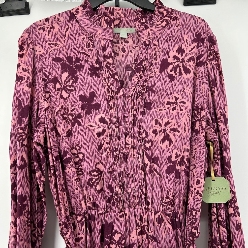 Ryegrass Purple Pink Floral Cotton Tiered Maxi Dress Long Sleeve XL NWT Boho - Picture 2 of 13